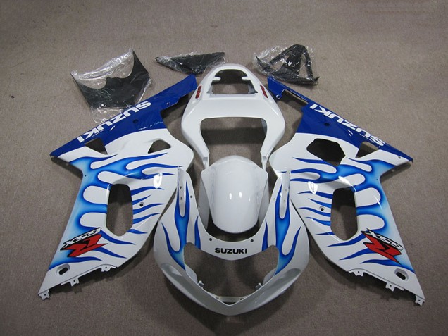 Blanc Bleu Flamme Carénage Moto GSXR 750 K1 K2 K3 2001-2003
