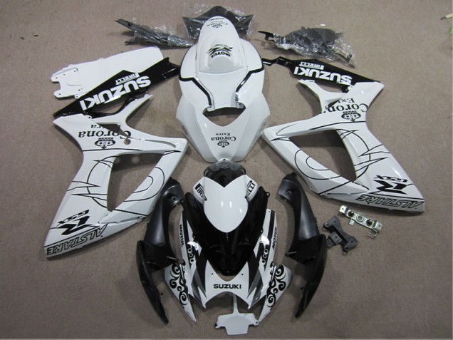 Blanc Noir Corona Extra Carénage Moto GSXR 600 K6 2006-2007 Blanc Noir Corona Extra Carénage Moto GSXR 600 K6 2006-2007