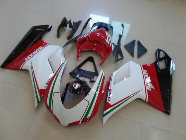 Blanc Rouge Carénage Moto Ducati 848 1098 1198 2007-2014