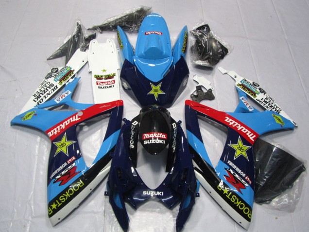 Bleu Blanc Rockstar Makita Carénage Moto GSXR 600 K6 2006-2007 Bleu Blanc Rockstar Makita Carénage Moto GSXR 600 K6 2006-2007