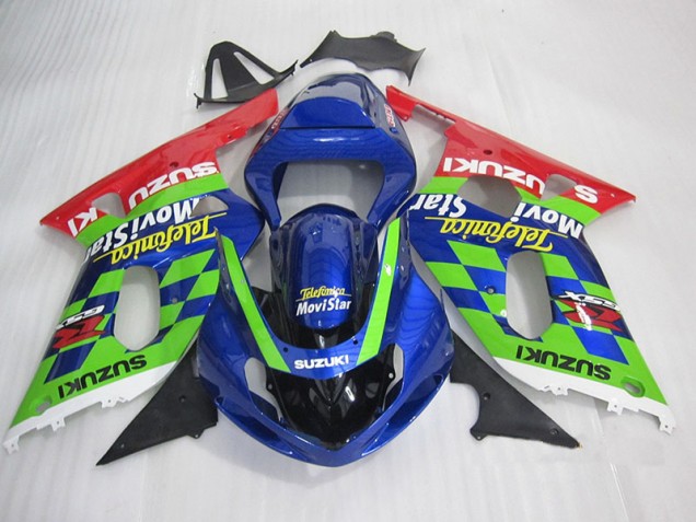 Bleu Vert Rouge Telefumia Movistar Carénage Moto GSXR 600 K1 K2 K3 2001-2003 Bleu Vert Rouge Telefumia Movistar Carénage Moto GSXR 600 K1 K2 K3 2001-2003
