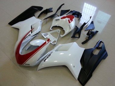 Noir Mat Blanc avec Rouge Bande Carénage Moto Ducati 848 1098 1198 2007-2014
