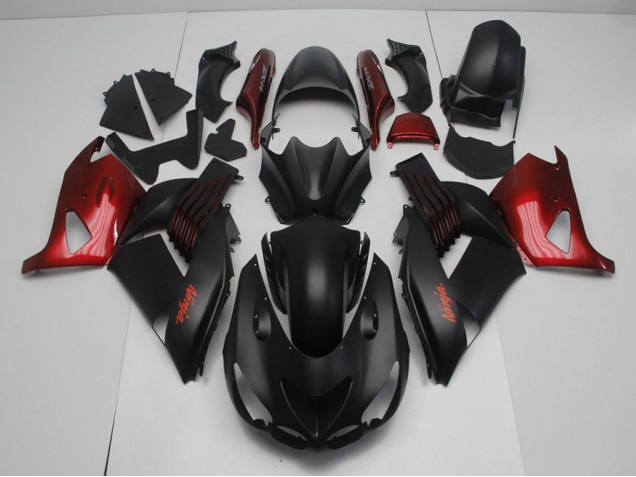 Noir Mat et Rouge Carénage Moto ZX14R ZZR 1400 2006-2011 Noir Mat et Rouge Carénage Moto ZX14R ZZR 1400 2006-2011