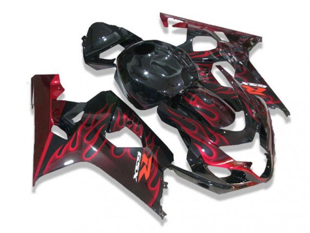 Noir Rouge Flamme Carénage Moto GSXR 600 / 750 K4 2004-2005 Noir Rouge Flamme Carénage Moto GSXR 600 / 750 K4 2004-2005