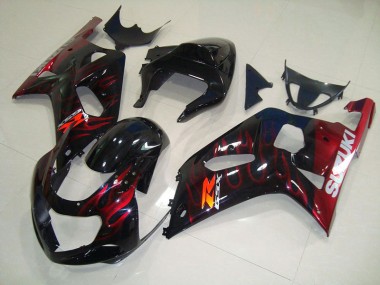 Noir Rouge Flamme Carénage Moto GSXR 750 K1 K2 K3 2001-2003