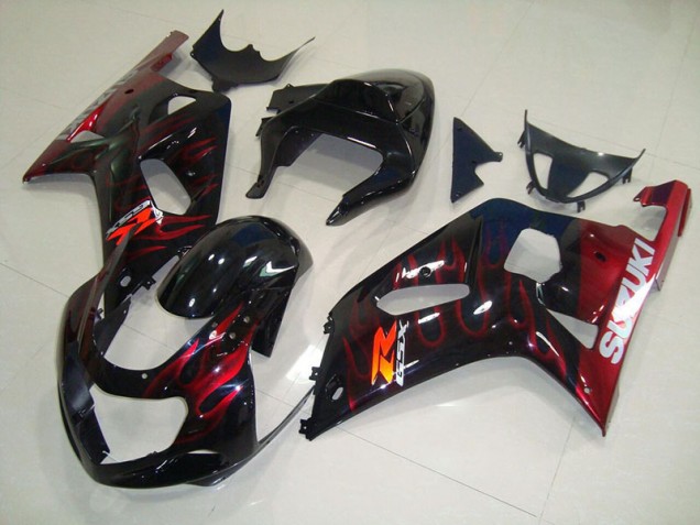 Noir Rouge Flamme Carénage Moto GSXR 750 K1 K2 K3 2001-2003 Noir Rouge Flamme Carénage Moto GSXR 750 K1 K2 K3 2001-2003