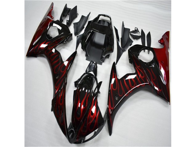Noir Rouge Flamme Carénage Moto R6 2003-2005