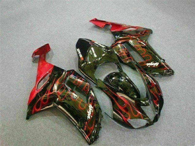 Noir Rouge Flamme Carénage Moto ZX6R 2007-2008 Noir Rouge Flamme Carénage Moto ZX6R 2007-2008