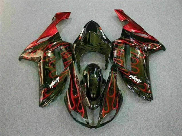 Noir Rouge Flamme Carénage Moto ZX6R 2007-2008 Noir Rouge Flamme Carénage Moto ZX6R 2007-2008