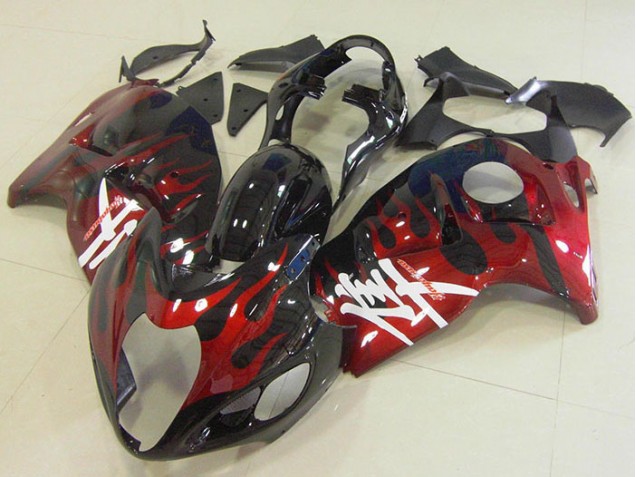 Noir Rouge Flamme Carénages Moto GSXR 1300 Hayabusa 1996-2007