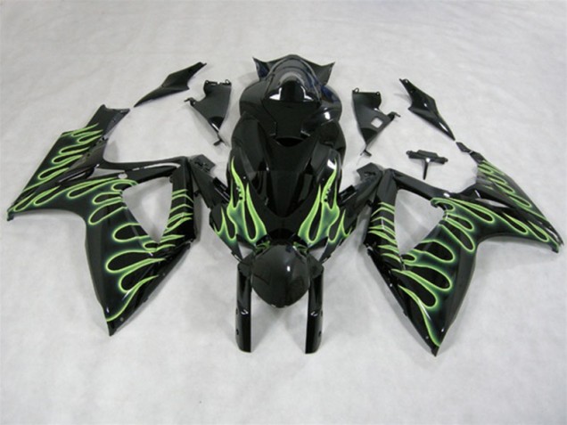 Noir Vert Flamme Carénage Moto GSXR 600 K6 2006-2007 Noir Vert Flamme Carénage Moto GSXR 600 K6 2006-2007