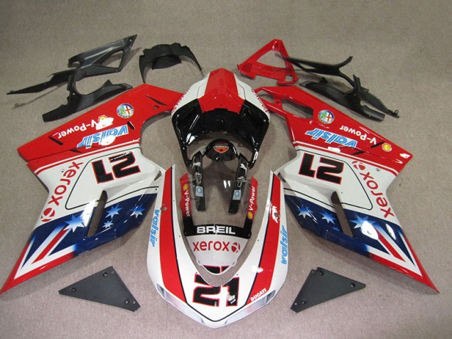 Rouge Blanc Breil Xerox 21 Carénage Moto Ducati 1098 2007-2014